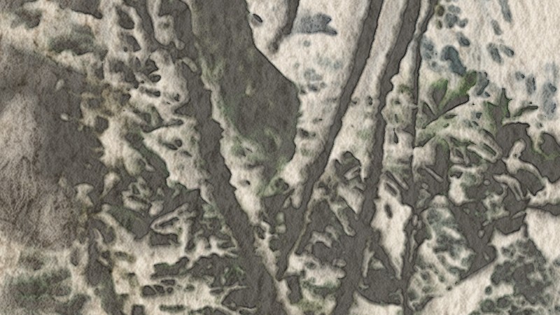 The same spot, 1:1: first with the normal settings, then with stronger blooms (more wet-to-dry push, uneven sizing): the washes spread, with paler centres and ragged rims.